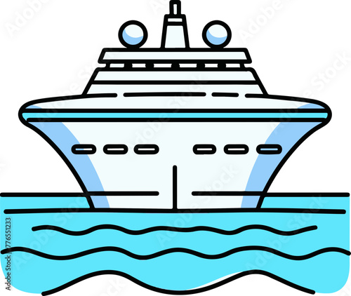 A stylized cruise ship sailing on blue waves, great for vacation brochures and maritime travel advertisements.