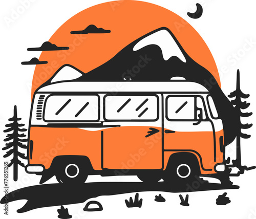 A classic camper van illustration capturing the spirit of road trips and outdoor adventures, perfect for travel guides and lifestyle blogs.