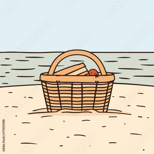 Simplistic beach picnic basket, perfect for summer outing promotions or leisure activity concepts.