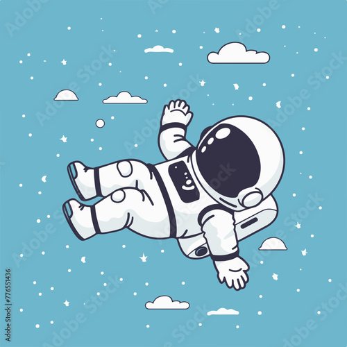 A playful illustration of an astronaut floating with a cheerful wave, set against a starry sky, ideal for children's books and space-themed decor.
