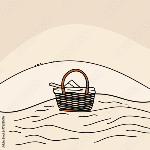 Simplistic beach picnic basket, perfect for summer outing promotions or leisure activity concepts.