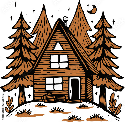 A quaint cabin nestled among forest pines, ideal for stories about rural escapes and eco-friendly living.