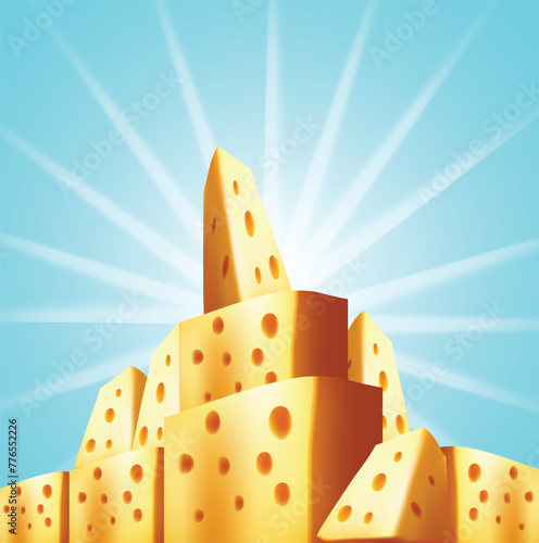 illustration grouped realistic cheeses, parmesan