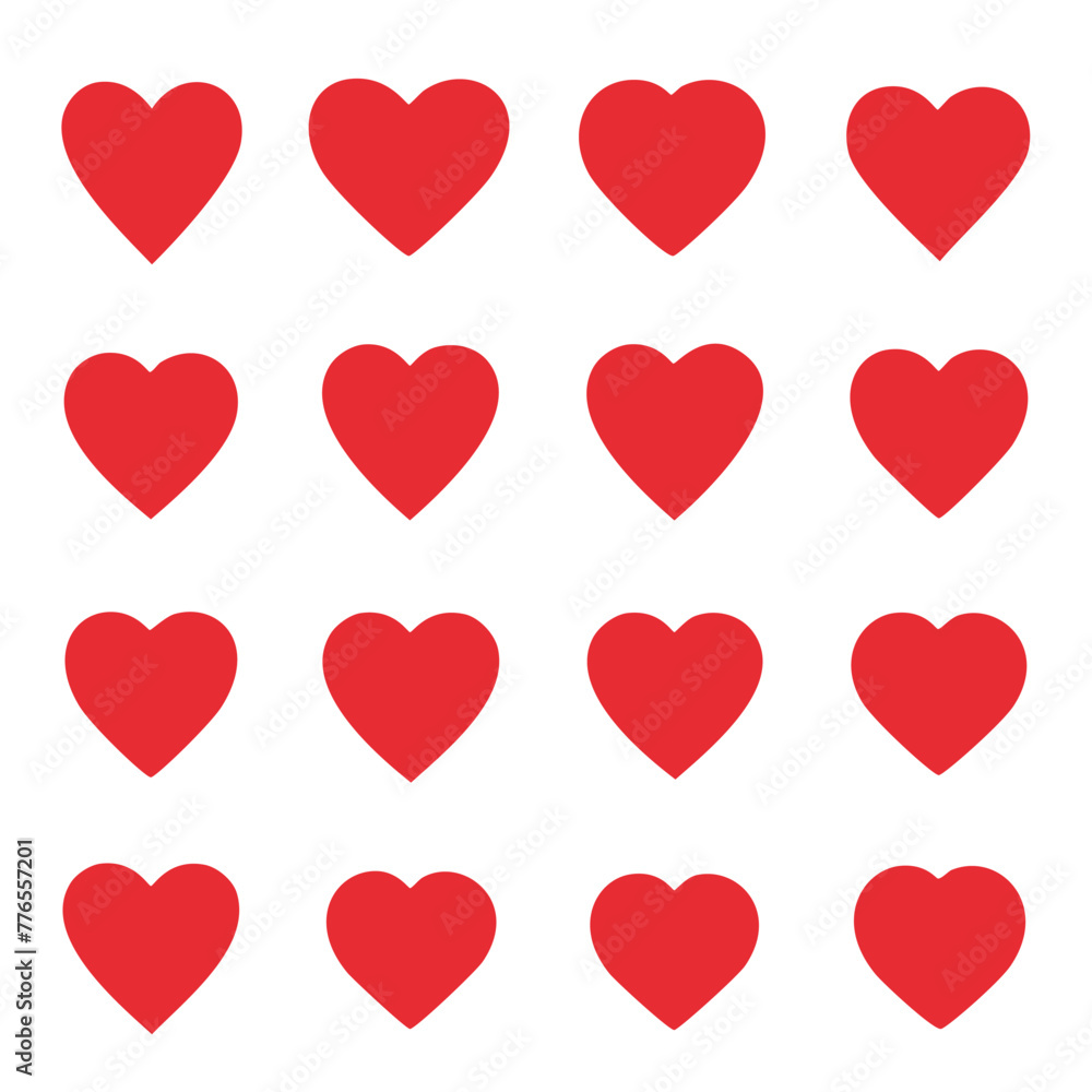 Simple Flat Vector Set of Red Heart Icons: Illustration