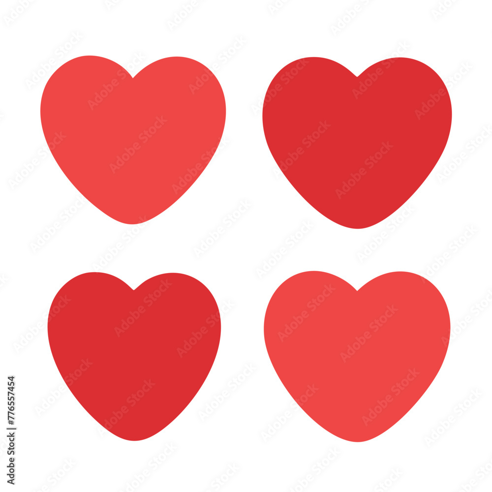 Simple Flat Vector Set of Red Heart Icons: Illustration