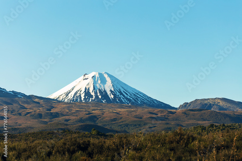 Mount Ngauruhoe Blanketed in Snow, A Majestic Sight in New Zealand's Winter Wonderland