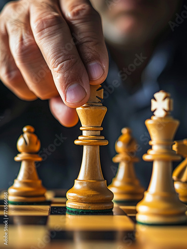 A hand holding chess pieces or the board itself suggests a strategic game ready to be played