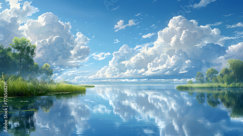 Tranquil Lake and Cloud Reflections photo