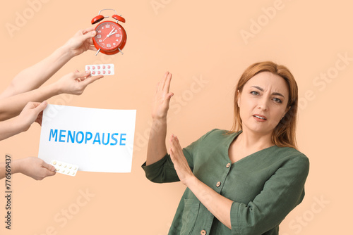 Mature woman rejecting pill...