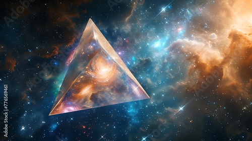 rhomboid form in space, nebula background, clouds around the cube, fantasy art style photo