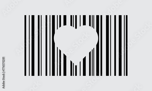 Black Barcode Vertical Lines with Heart Shape Cut Out Negative Space 