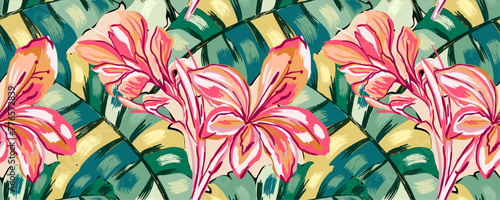 Summer floral pattern looking like watercolors, tropical pattern perfect for textiles and decoration