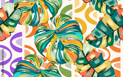 Summer floral pattern looking like watercolors, tropical pattern perfect for textiles and decoration