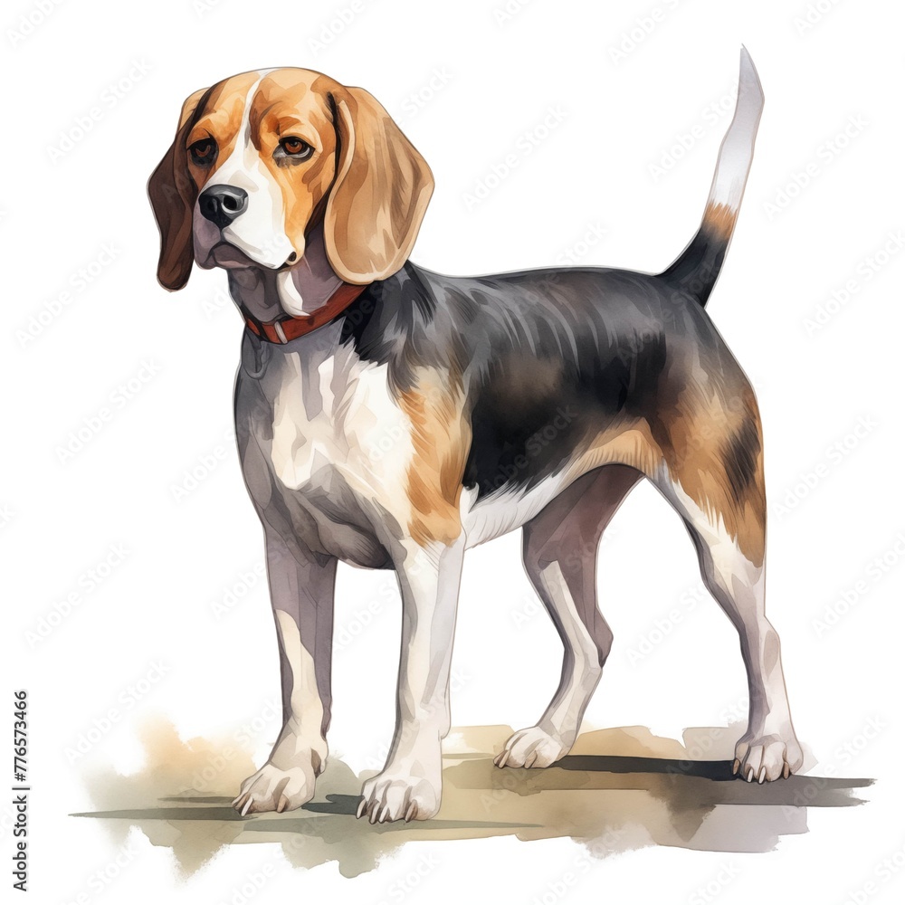 Beagle. English beagle dog clipart. Watercolor illustration. Generative AI. Detailed illustration.