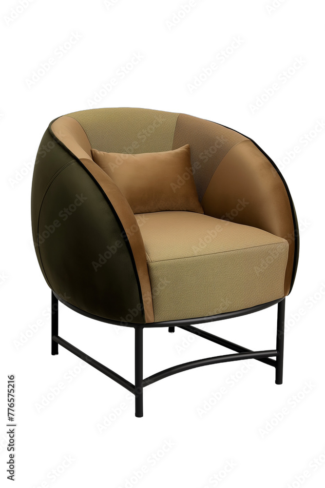 Fototapeta premium Modern green and brown armchair with a pillow isolated on a white background 3D rendering