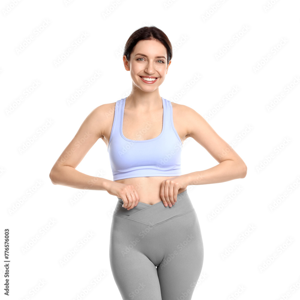 Happy young woman with slim body isolated on white Happy young woman with slim body isolated on white