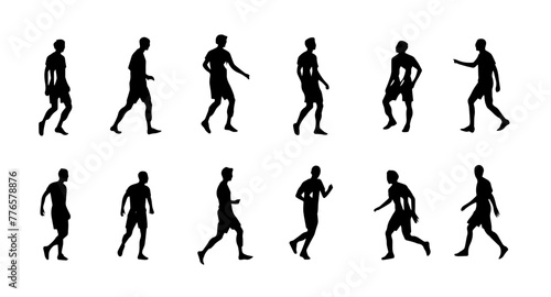 set of silhouettes people in various walking different poses vector clip art illustration.