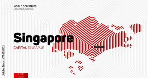 Abstract map of Singapore with red hexagon lines