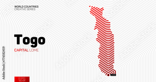 Abstract map of Togo with red hexagon lines