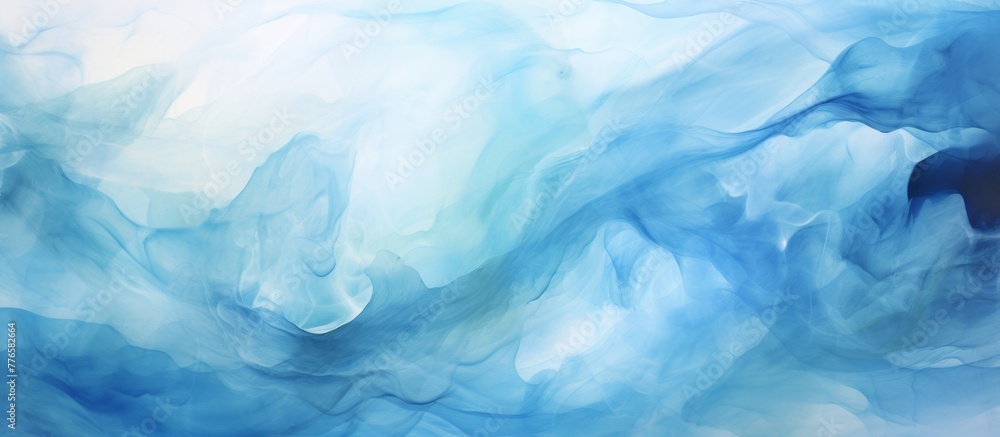 Blue and white watercolor abstract painting displayed in a spacious room with elegant decor Blue and white watercolor abstract painting displayed in a spacious room with elegant decor