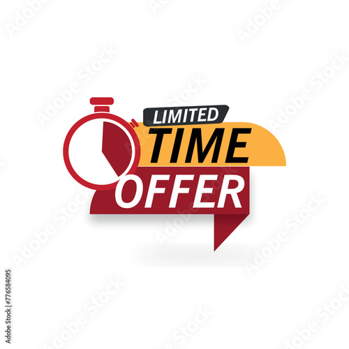 limited time offer, discount, label, offer label, with stopwatch icon vector sticker isolated on a white background