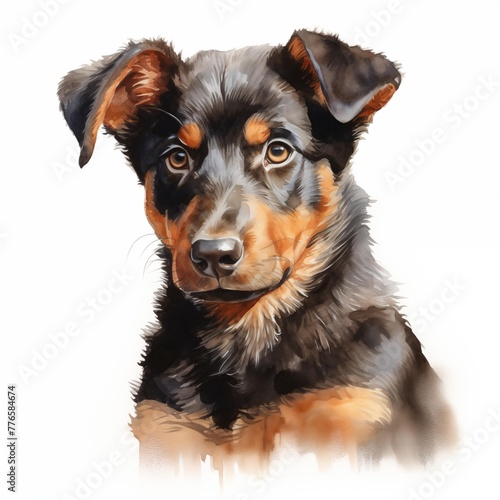 Beauceron. Beauce sheep dog. Puppy clipart. Watercolor illustration. Generative AI. Detailed illustration. © Studicon
