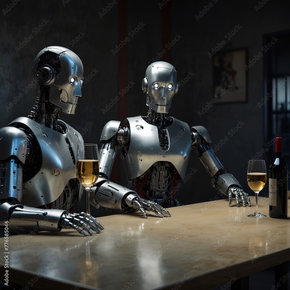 Fototapeta premium robots from the future having a drink in a bar