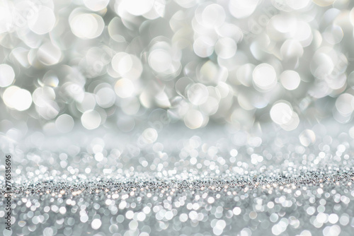 Abstract Background of Glitter Vintage Lights: Silver and White, De-focused Banner