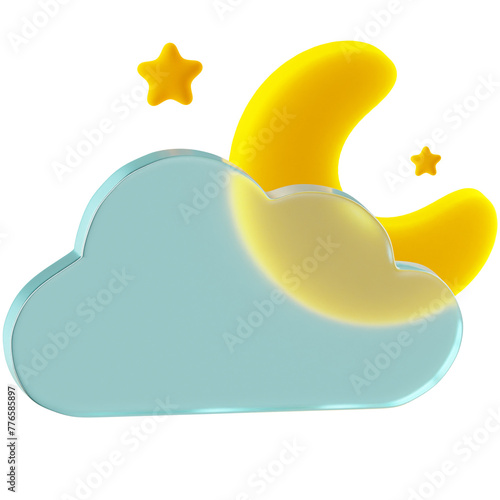 3D Icon Crescent Moon Illustration