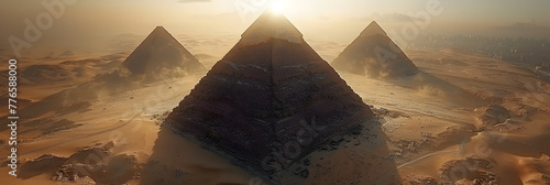 pyramid in the sunset, From above, the Egyptian pyramids are awe-inspiring 