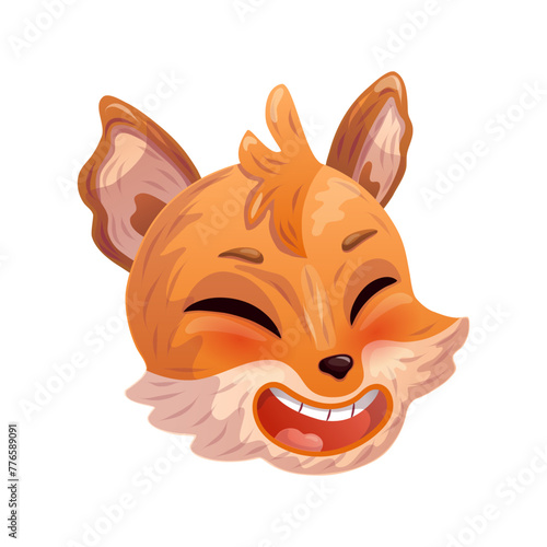 Happy cartoon fox. Laughing anthropomorphic face. Vector illustration.