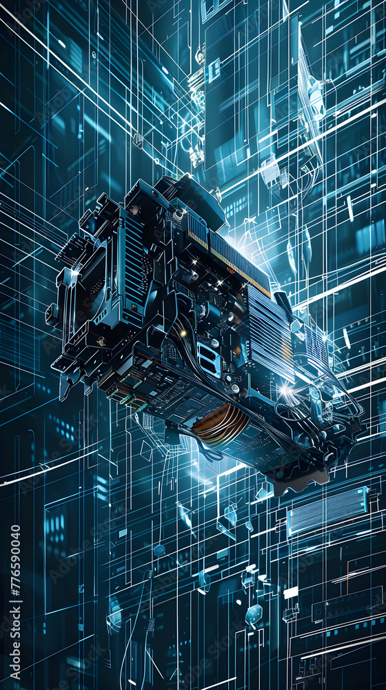 Futuristic LX Video Card Over Digital Grid - Performance and Speed Unleashed