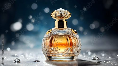 Luxury perfume bottle in the snow