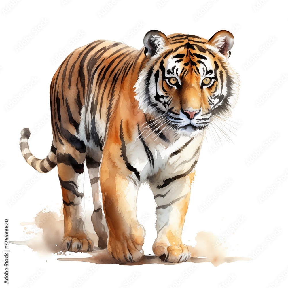 Fototapeta premium Bengal tiger. Tiger clipart. Watercolor illustration. Generative AI. Detailed illustration.