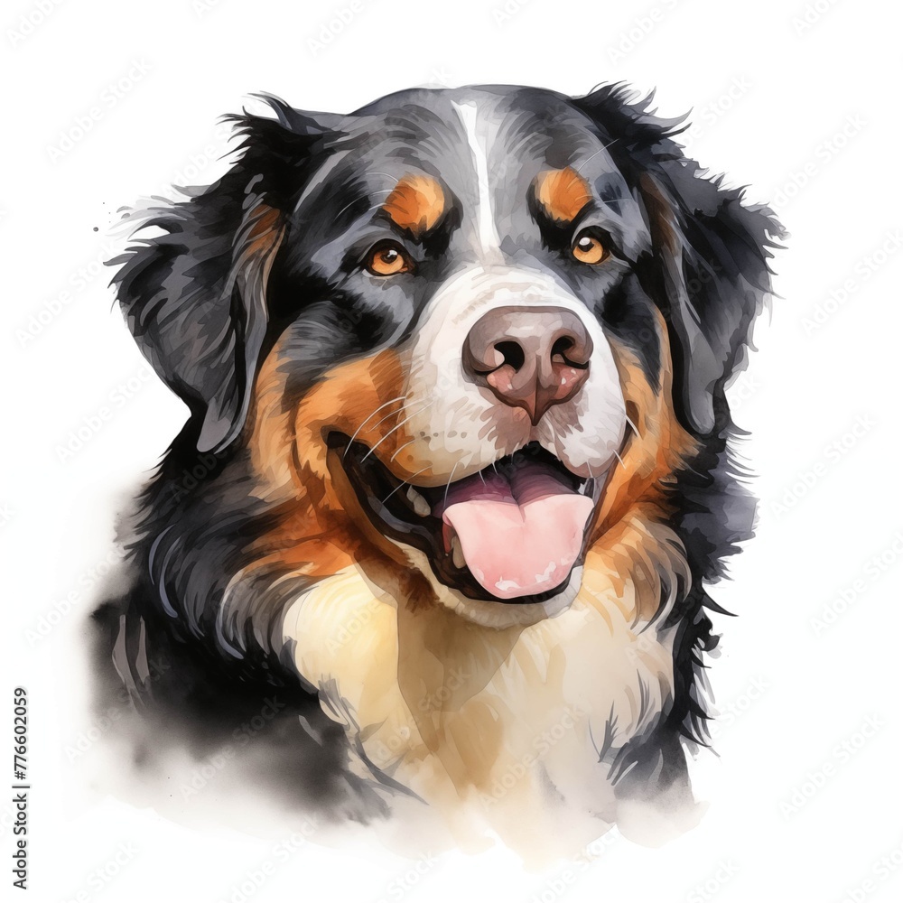 Bernese mountain dog. Bernese mountain dog clipart. Watercolor illustration. Generative AI. Detailed illustration.