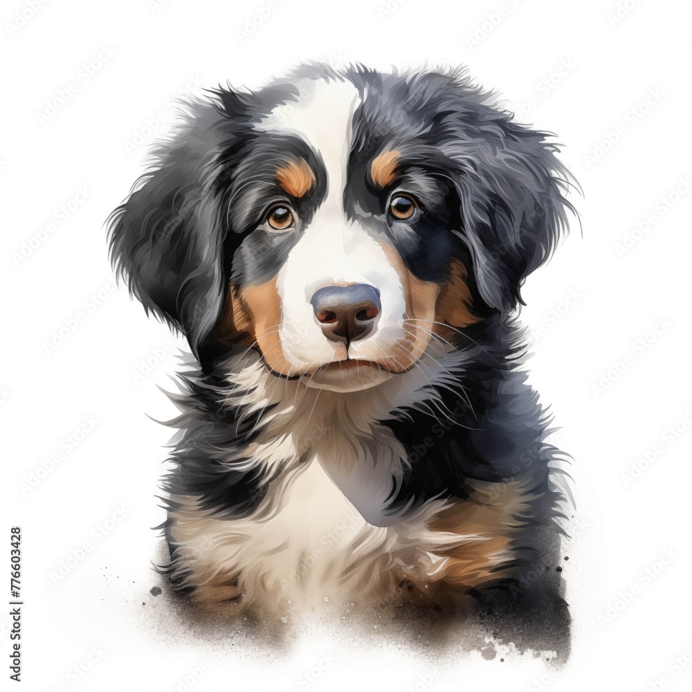 Bernese mountain dog. Bernese mountain dog. Puppy clipart. Watercolor illustration. Generative AI. Detailed illustration. Bernese mountain dog. Bernese mountain dog. Puppy clipart. Watercolor illustration. Generative AI. Detailed illustration.