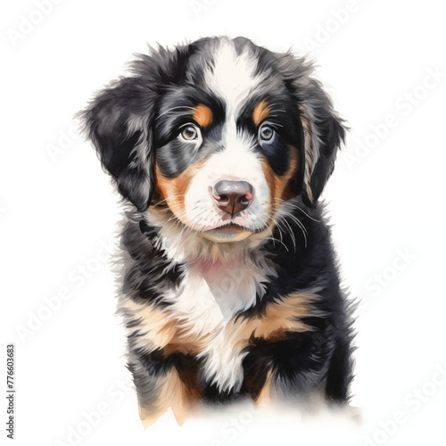 Bernese mountain dog. Bernese mountain dog. Puppy clipart. Watercolor illustration. Generative AI. Detailed illustration.