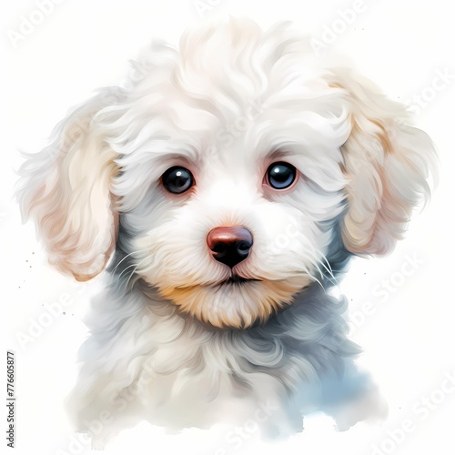 Bichon frise. Bichon frise dog. Puppy clipart. Watercolor illustration. Generative AI. Detailed illustration.