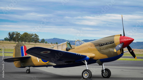 Valokuva British World War 2 plane flying.Supermarine Spitfire. Australia