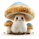 3d mushroom character on white background, generative ai