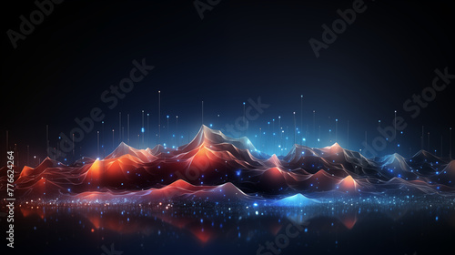 Dynamic Digital Mountain Range in Red and Blue