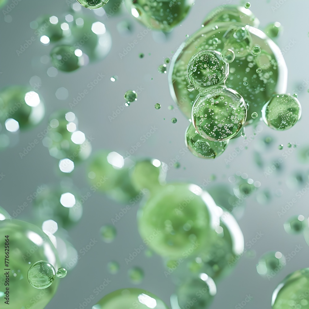 HighDefinition Digital Image of Vivid Green Spheres with Water Droplets A MacroLevel CGI Masterpiece Generative ai