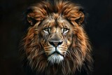 Majestic lion portrait on black background, powerful king of the jungle, digital painting