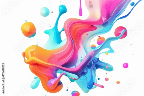 Abstract colorful liquid shapes floating on white background, digital art