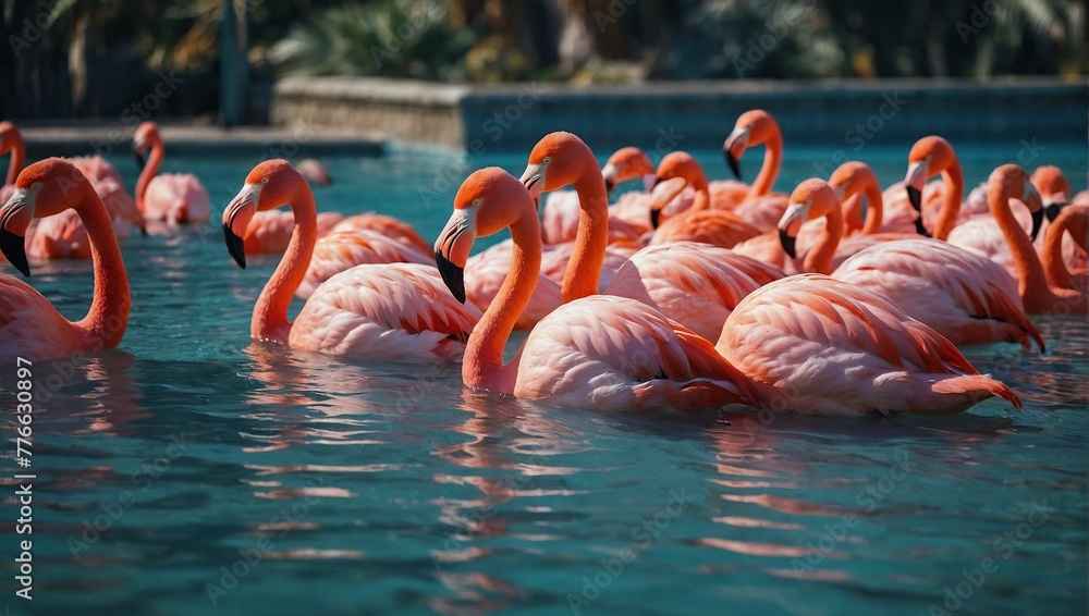 Obraz premium flamingo floats in a pool 