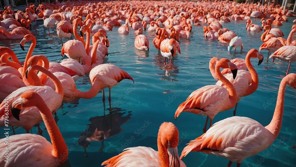 Obraz premium flamingo floats in a pool 