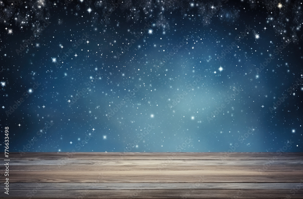 Snowy Christmas background with blur effect with falling snowflakes on wood floor, Christmas background New Year background, Generative ai Snowy Christmas background with blur effect with falling snowflakes on wood floor, Christmas background New Year background, Generative ai