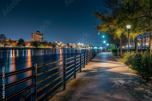 Wilmington North Carolina USA downtown riverwalk at night, city skyline and waterfront, long exposure photograph © Lucija