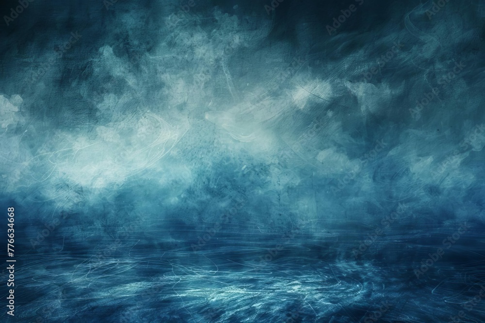 Haunted dark blue sky and stormy sea, horror and mystery themed abstract background, blurred texture, digital art