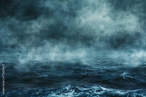 Haunted dark blue sky and stormy sea, horror and mystery themed abstract background, blurred texture, digital art